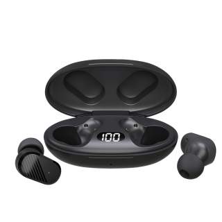 Brezžične bluetooth 5.3 slušalke IPX4 s polnilno postajo in LCD zaslonom črne