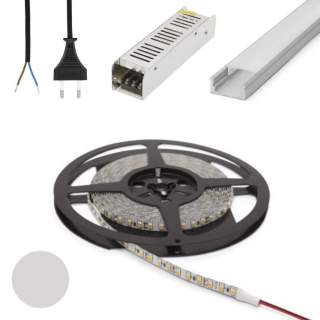 Set 5x 1m ALU profil mat + LED trak 9,6W/m 4500K 5m + napajalnik 60W + priključna vrvica